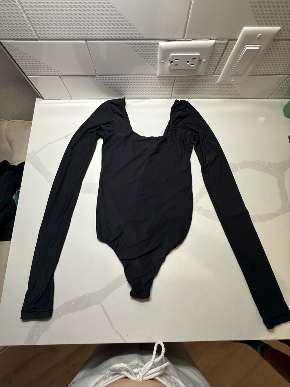 aerie Black Long-Sleeve Scoop Neck Bodysuit